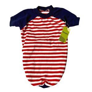 Fitwarm Dog‎ Shirt XL Striped Red & White With Navy Sleeves